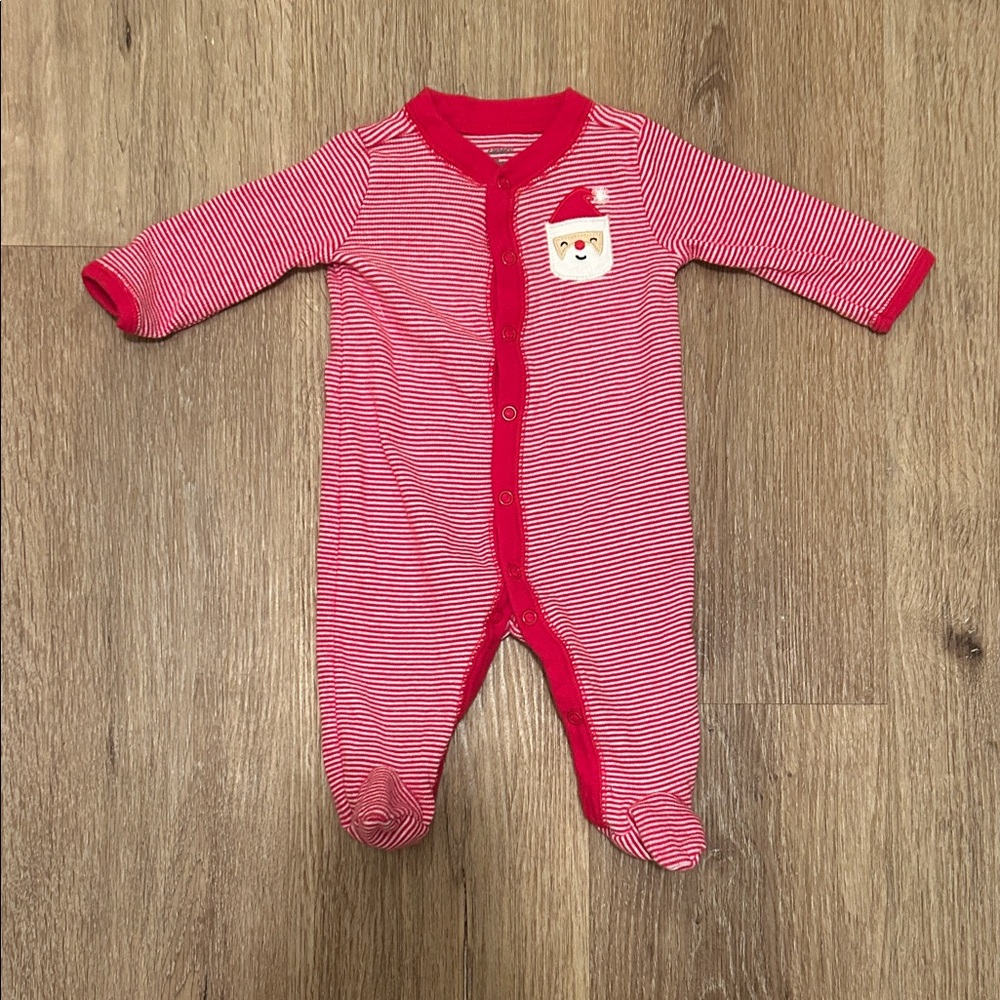 Carter Red Striped Baby Footies with Santa